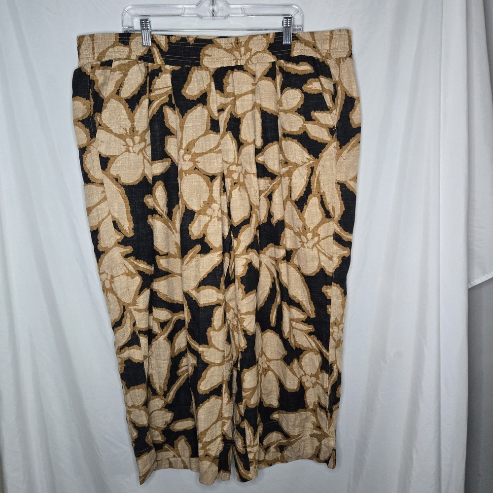 Democracy Crop Wide Leg Pants 3X Floral Boho‎ Beach Resort Coastal Lagenlook